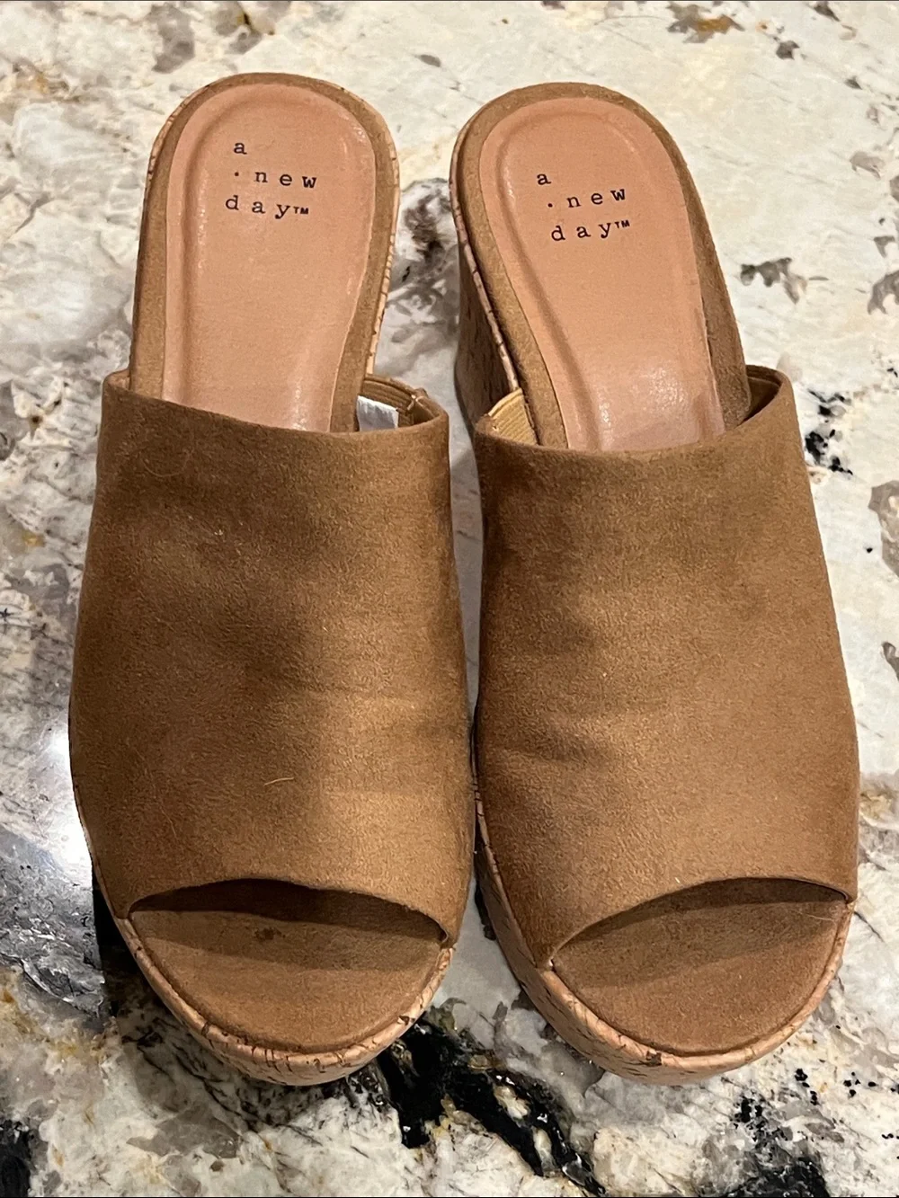 a new day Brown Suede-Look Cork Wedge Slide Sandals